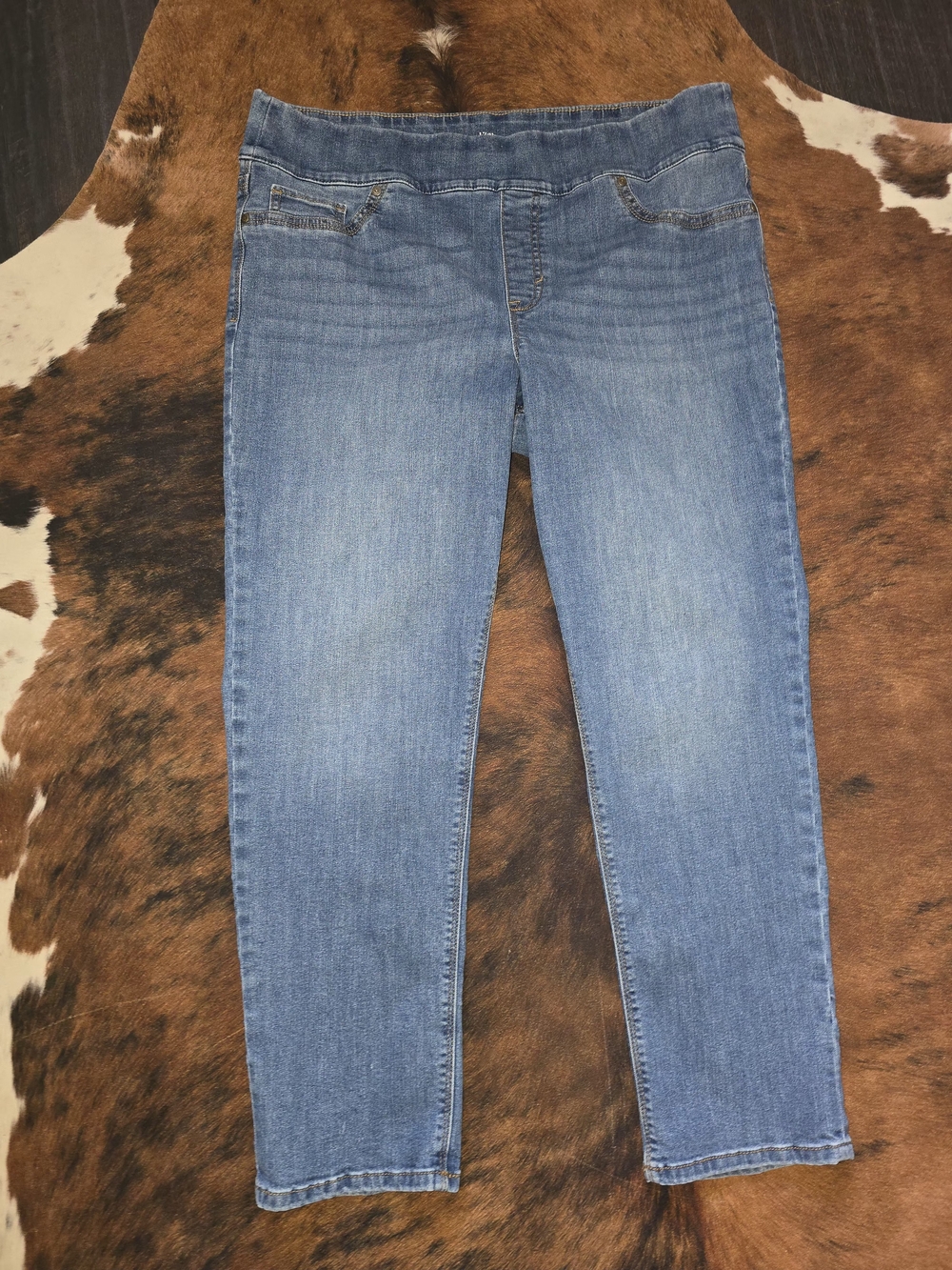 Kim Rogers Medium Blue Straight Leg Jeans Size 16 Pull-on Plus Casual Stretch